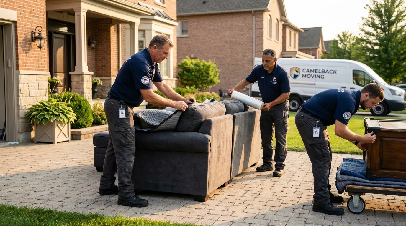 Large estate moving crew wrapping furniture in Amherst, MA
